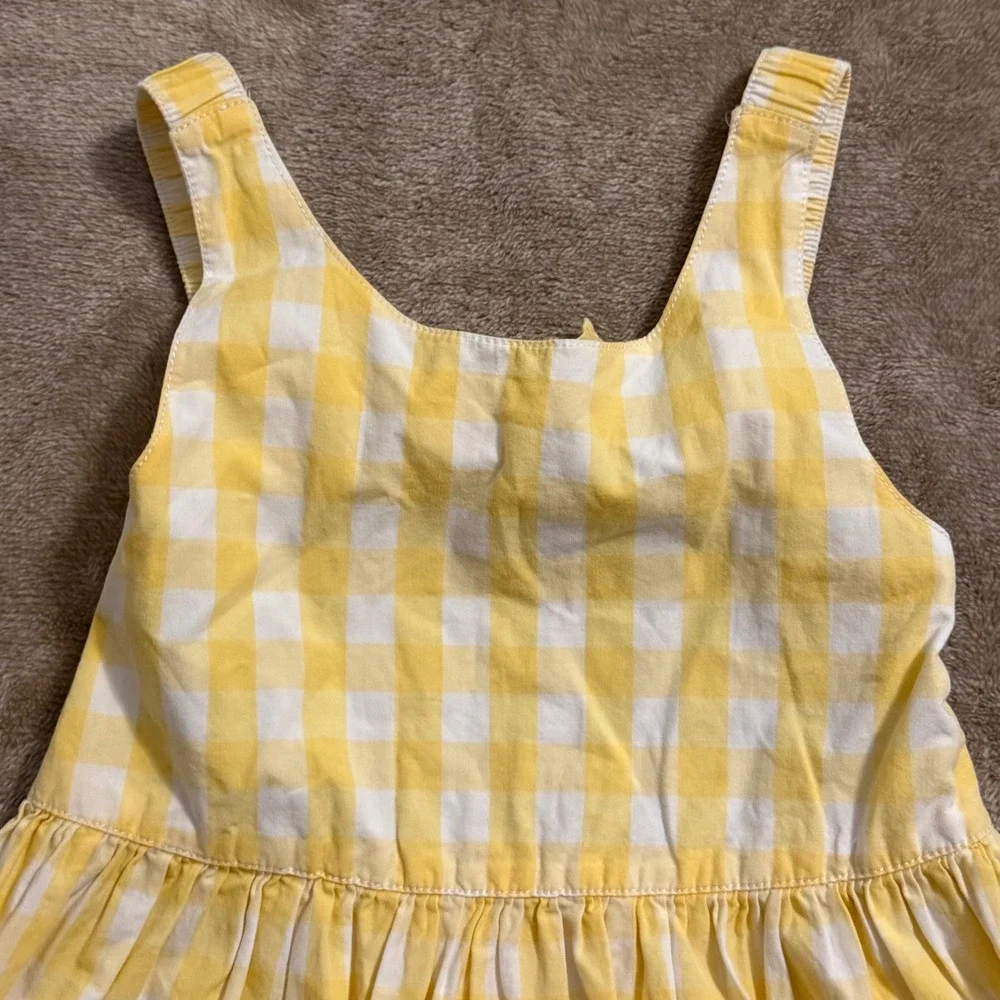 Gymboree Girls Yellow Gingham Cotton Dress Scalloped Eyelet Floral Back Bow